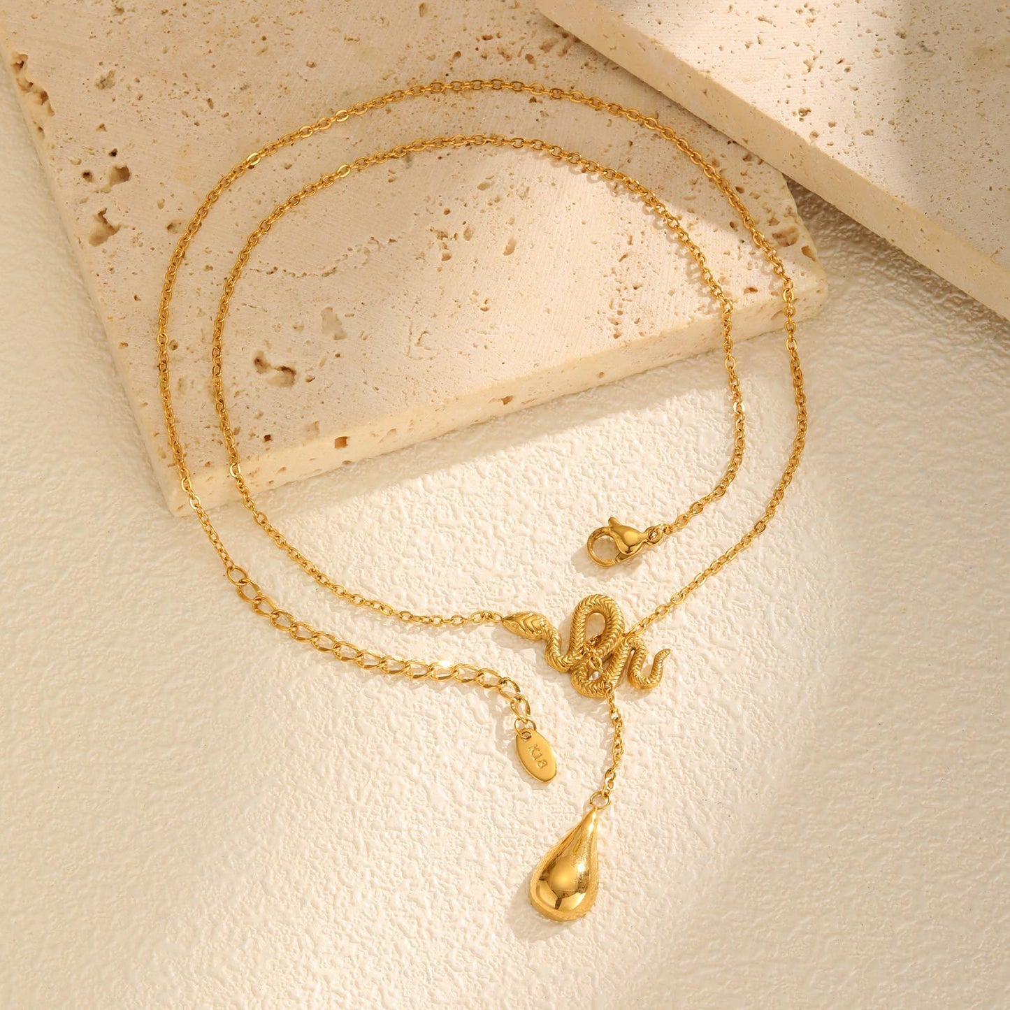 Ladies – Stainless Steel Gold Plated Snake Drop Y Necklace