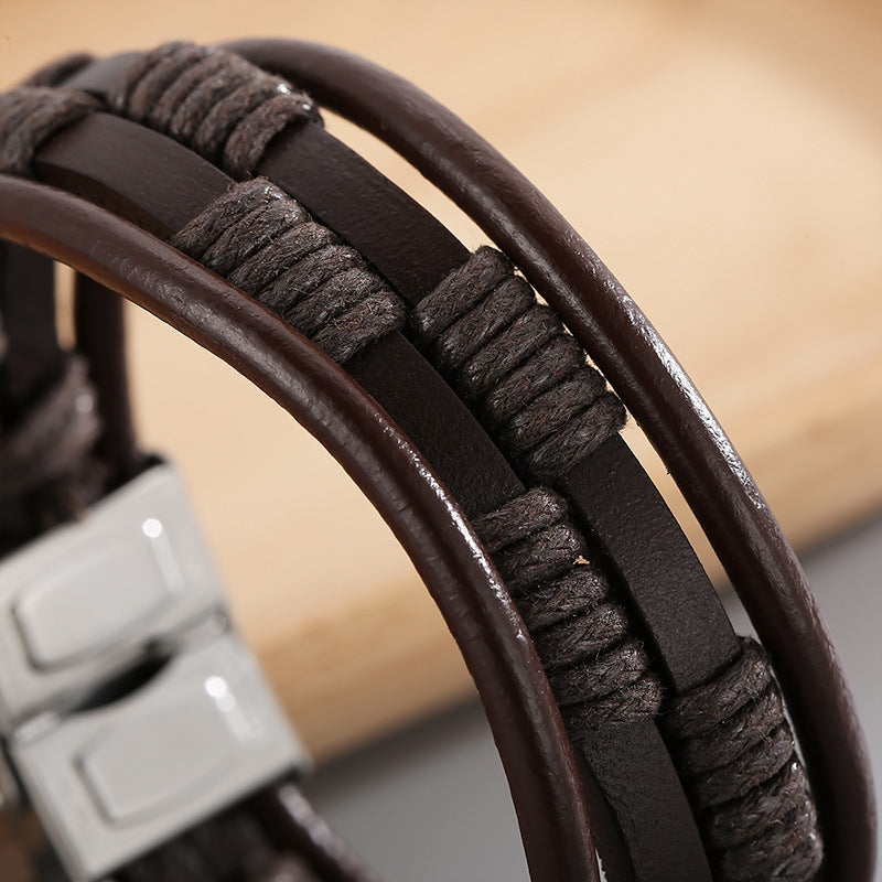 Planderful Durable Stainless Steel Leather Bracelet For Men