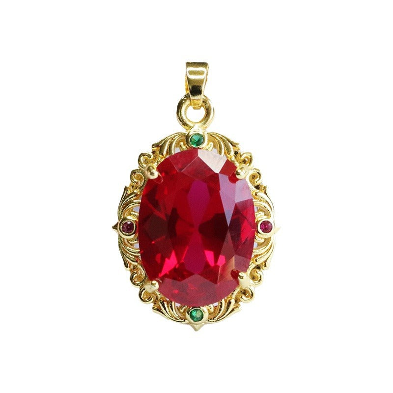 Lab-Grown Ruby Faceted Floral Pendant — No Chain