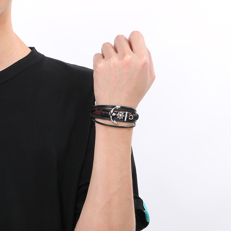 Planderful Men's Woven Leather Bracelet Magnetic Buckle