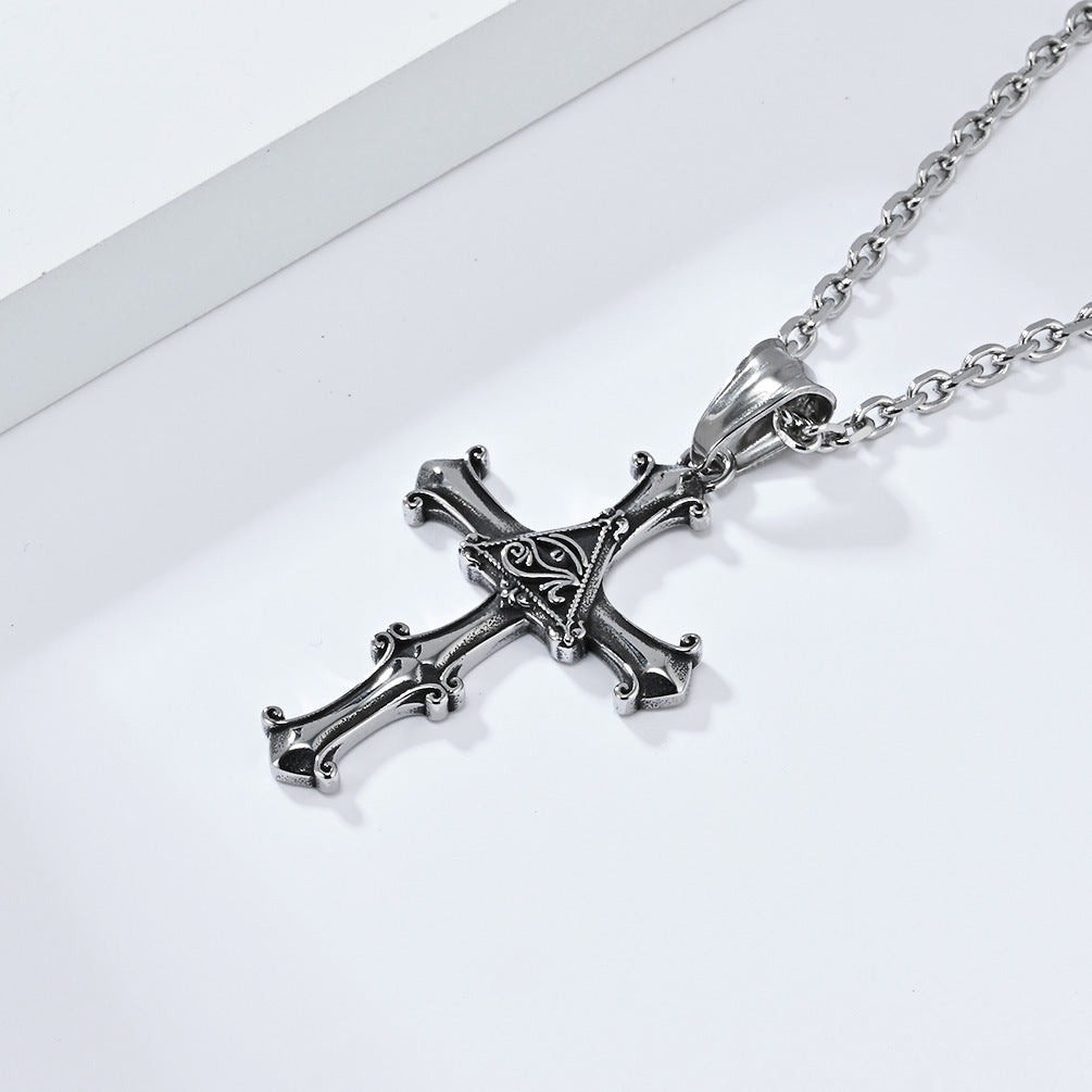 Planderful Eye Of Horus Cross Pendant Necklace Titanium Steel For Retro Vintage Style Jewelry