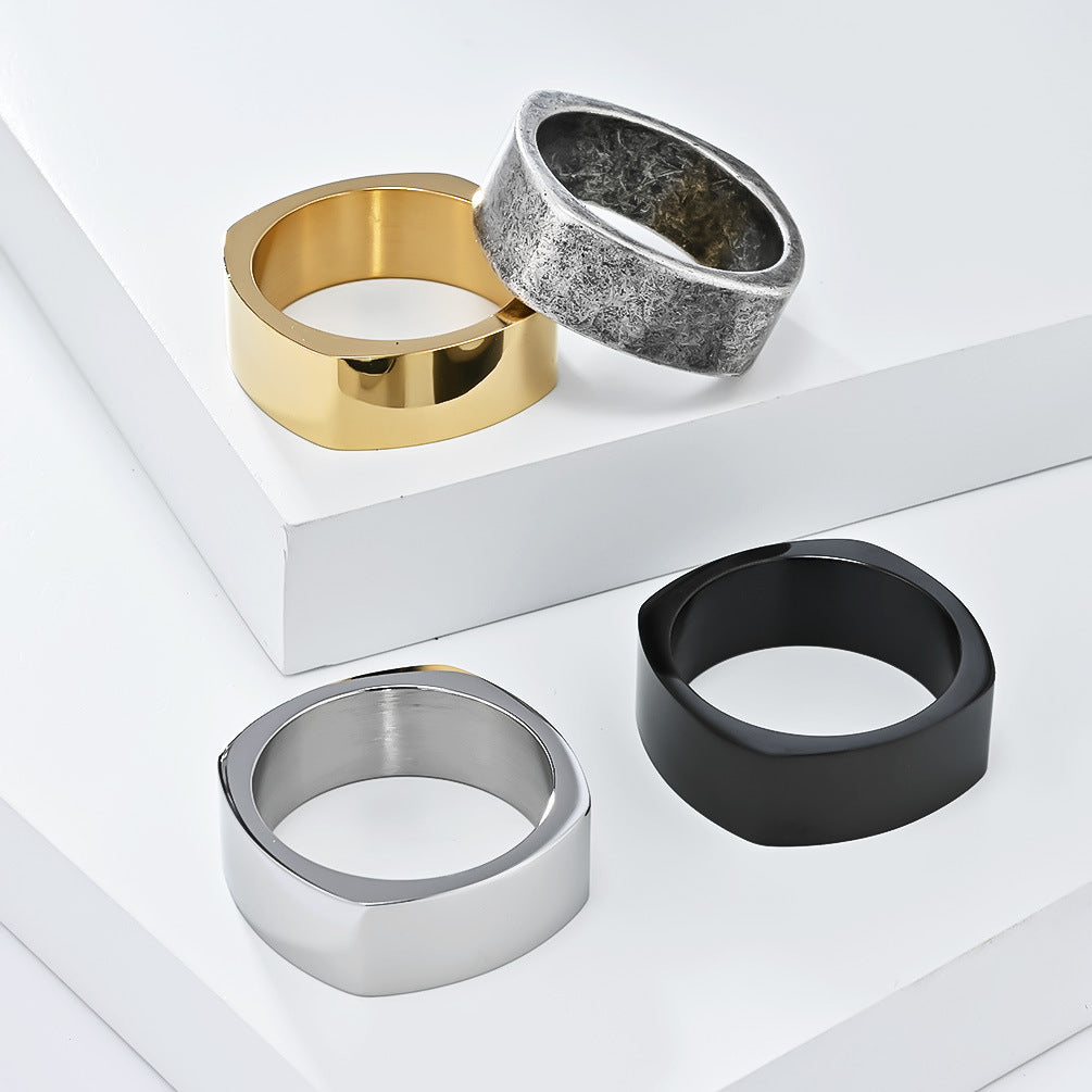 INS Neutral Simple Square Titanium Steel Ring for Men