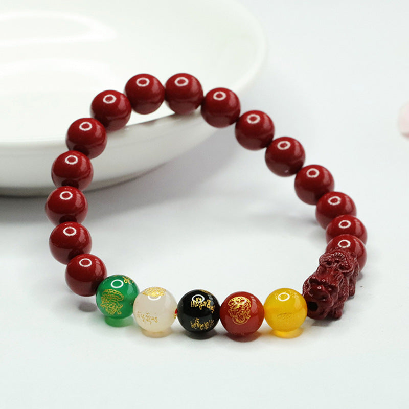 Cinnabar Five Gods of Wealth Agate Bracelet