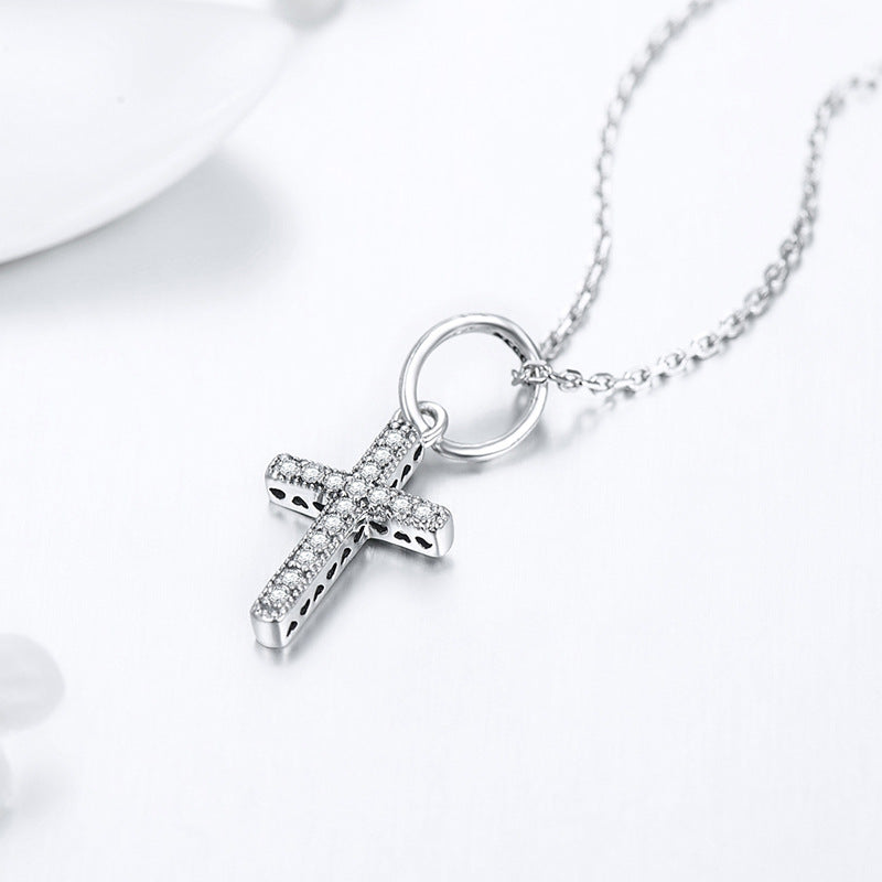 S925 Sterling Silver Zircon Cross Necklace for Women - Elegant Everyday Genie Collection