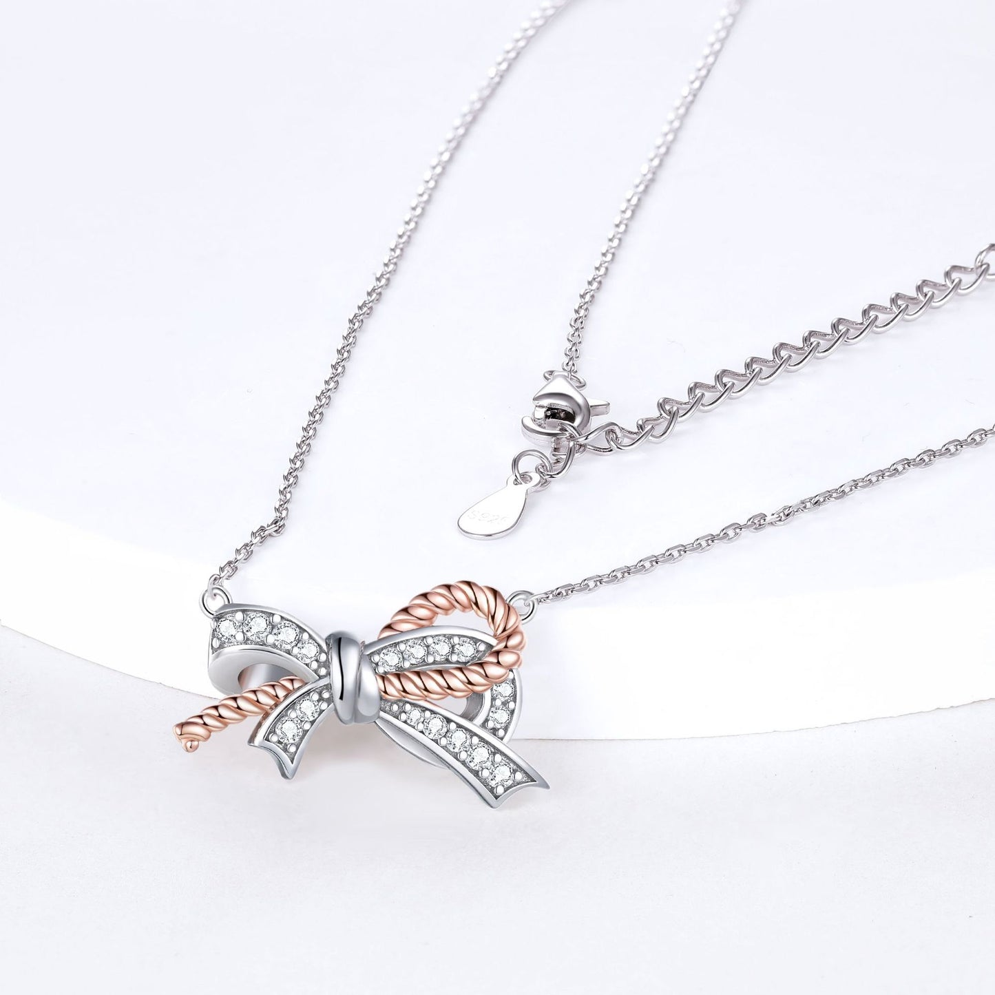 Cross-Border Hot-Selling Jewelry S925 Sterling Silver Twist Bow Necklace Women's Light Luxury High-End Pendant