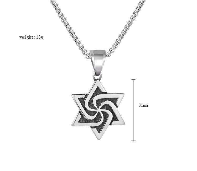 Planderful Hexagonal Star Pendant Titanium Steel Unisex Jewelry For Men And Women Retro Protection Statement Charm