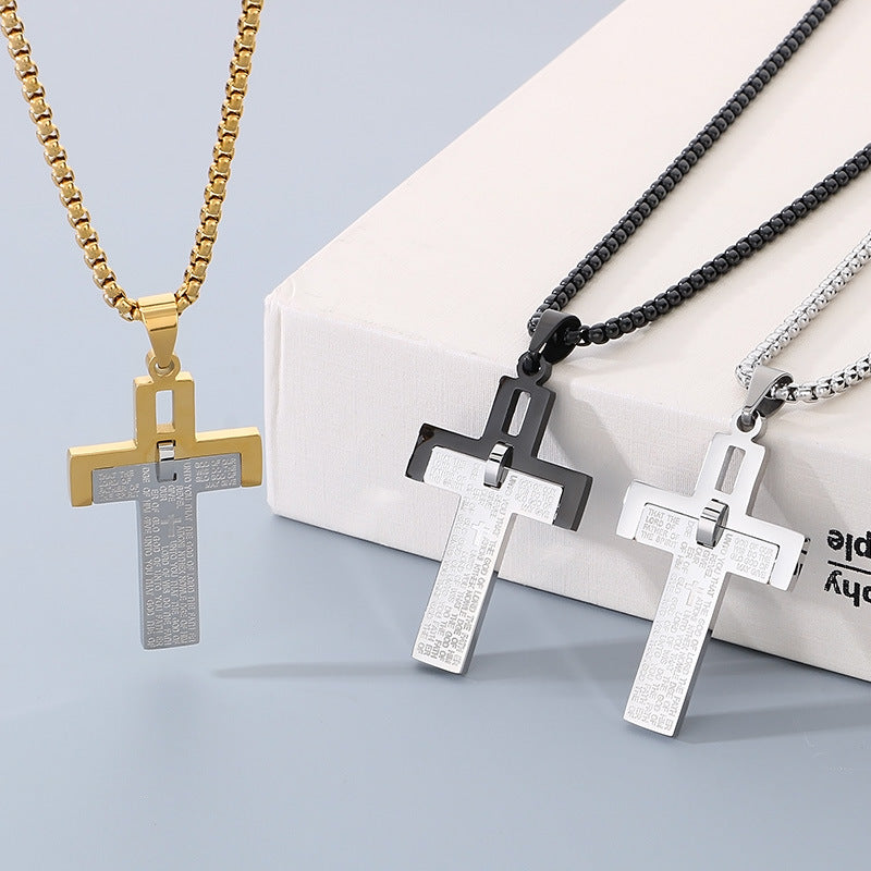 Planderful Mens Stainless Steel Two Tone Cross Pendant