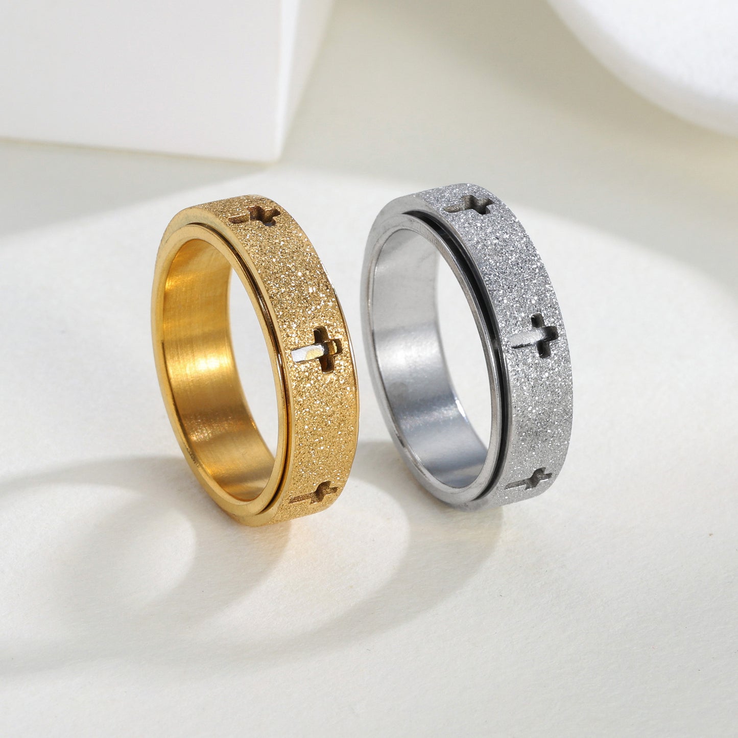 Planderful Everyday Genie Rotatable Matte Cross Ring for Unisex Anxiety Relief Decompression Ring