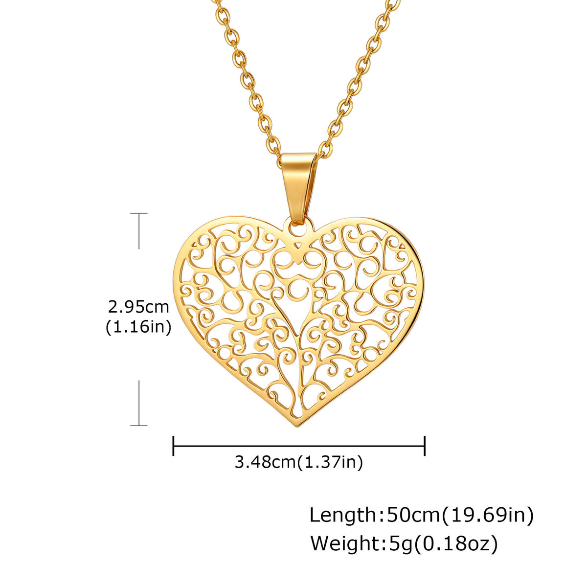 Tree of Life Heart Stainless Steel Necklace
