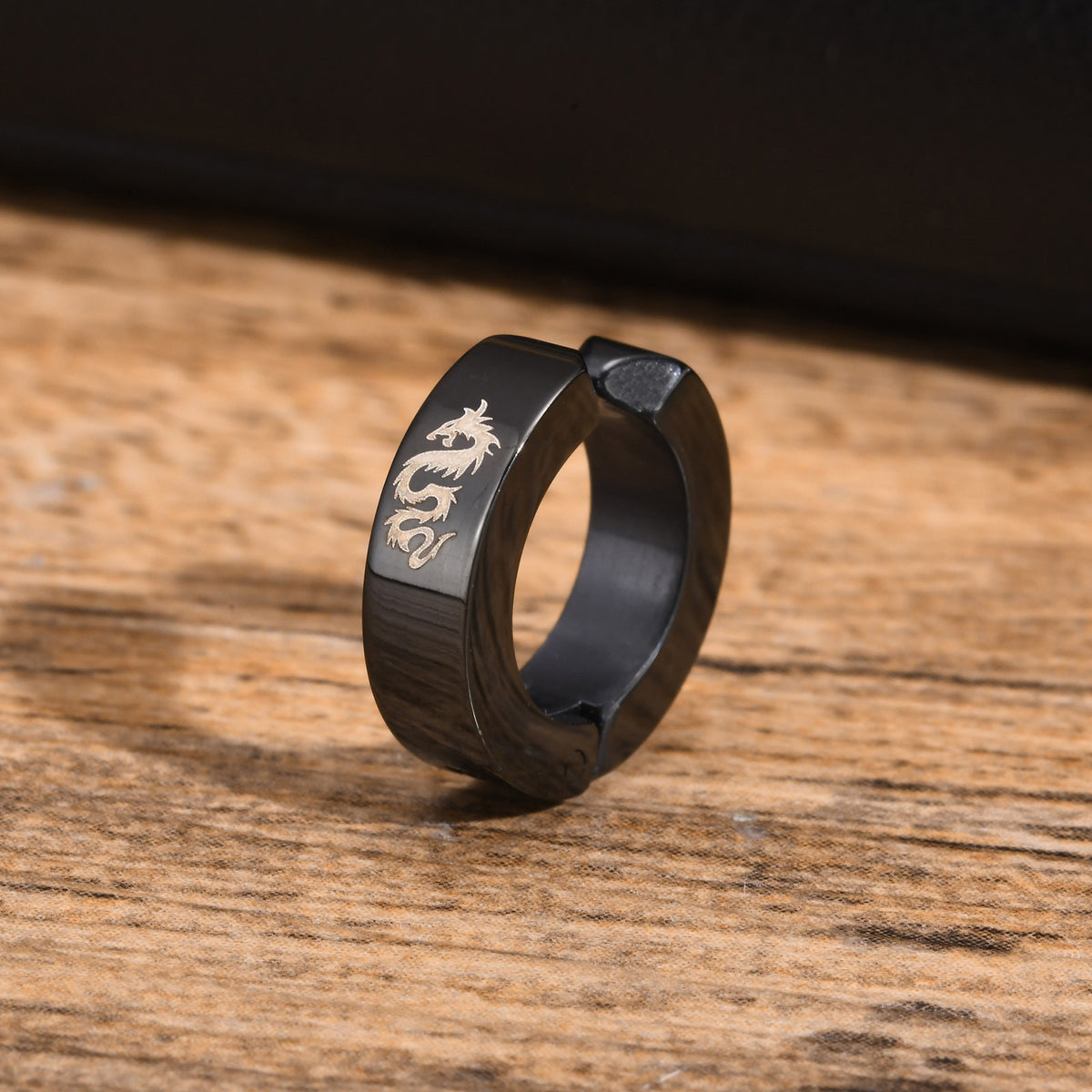 Modern Black-Tone Stainless Steel Earring — Single