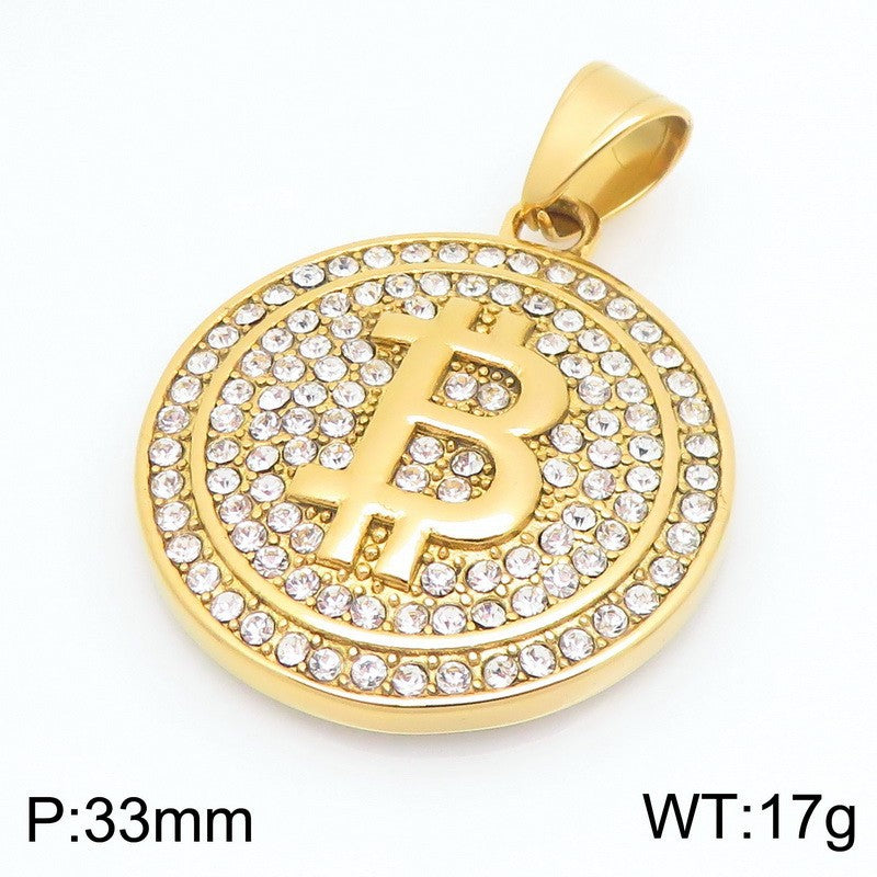 Full Of Zircon Ancient Roman Coins Round Pendant, Hip Hop Hiphop Sports Basketball Necklace