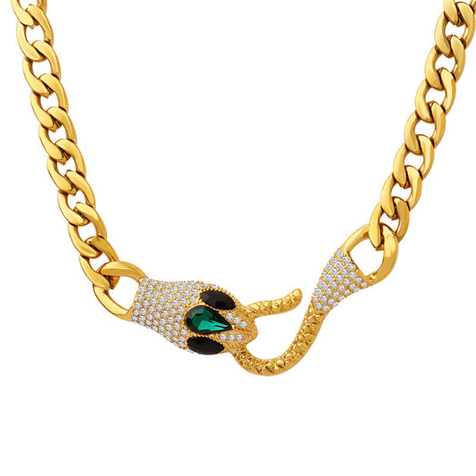 Serpent Crown Necklace with Zircon Inlay and Hip-Hop Style