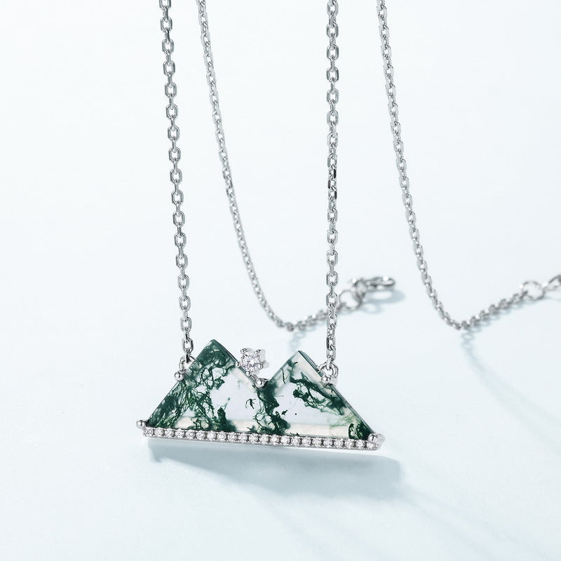 S925 Sterling Silver Moss Agate Mountain Necklace