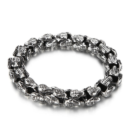 Animal Punk Style – Old Titanium Steel Men's Layered Snakehead Bracelet