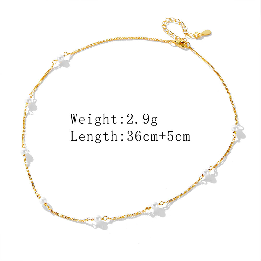 S925 Sterling Silver Pearl Necklace Stacked Choker
