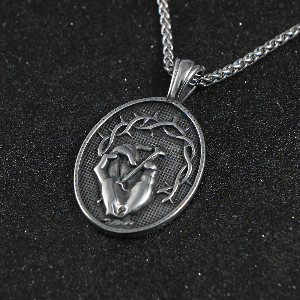 Retro Thorn Handle Nail Pendant Necklace for Men - Cross-Border Titanium Steel Hip-Hop Locomotive Style