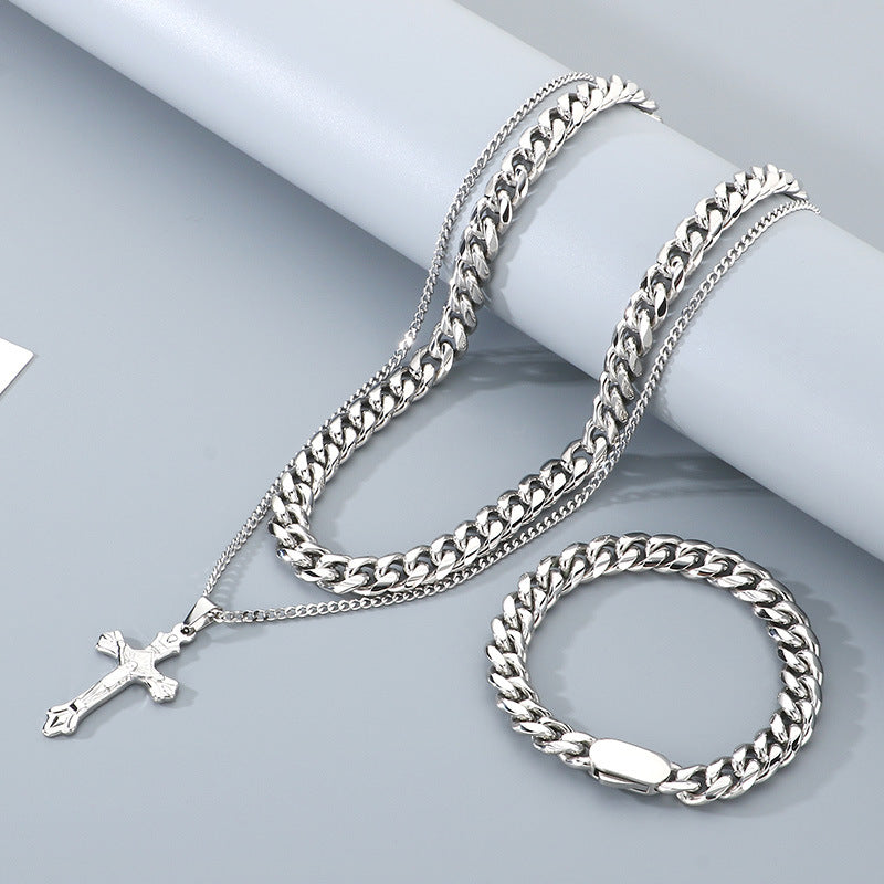 Stacked Sweater Chain Hip Hop Cross Titanium Men Necklace