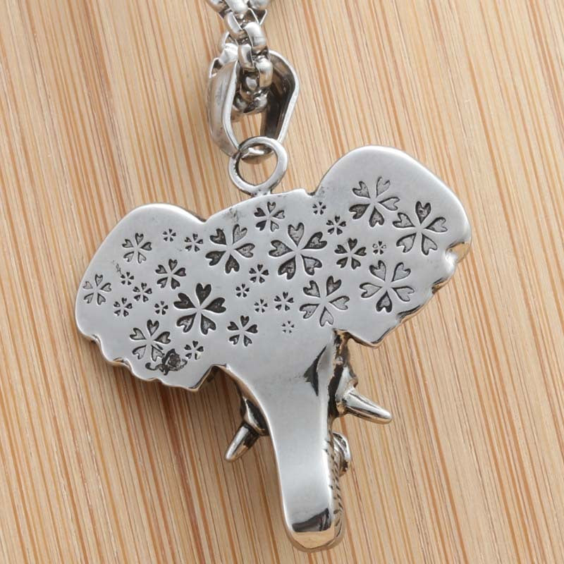 Punk-Inspired Titanium Steel Elephant Head Pendant Necklace for Men - Retro Trendy Design
