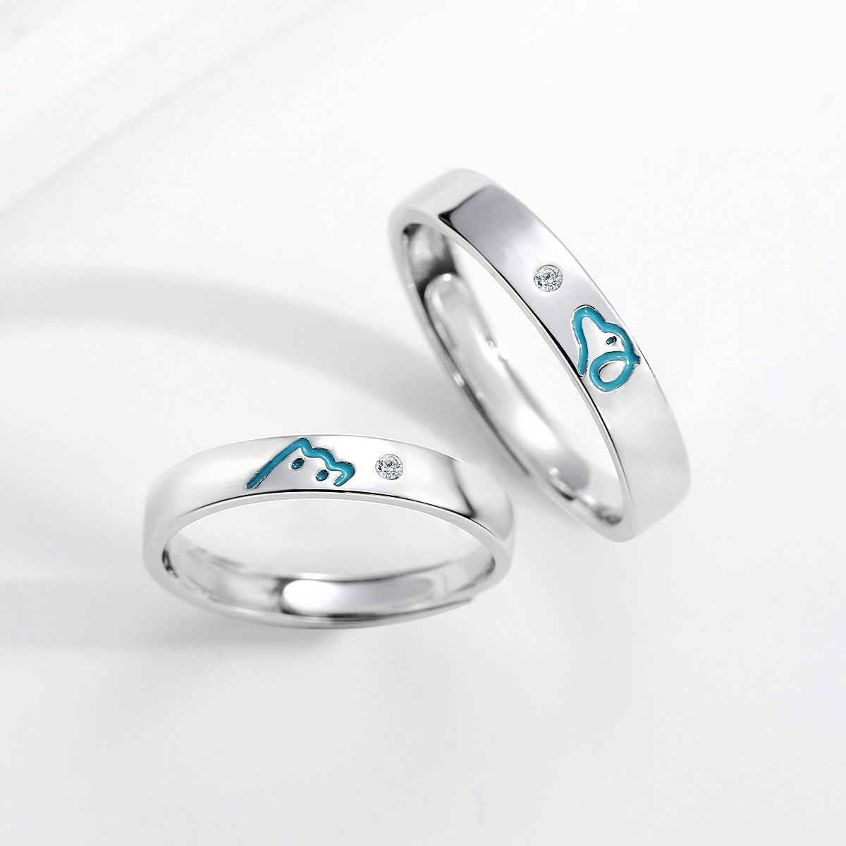 Planderful Luminous Sterling Silver Couple Ring For Pet Lovers, Glows At Night, Adjustable S925 Design