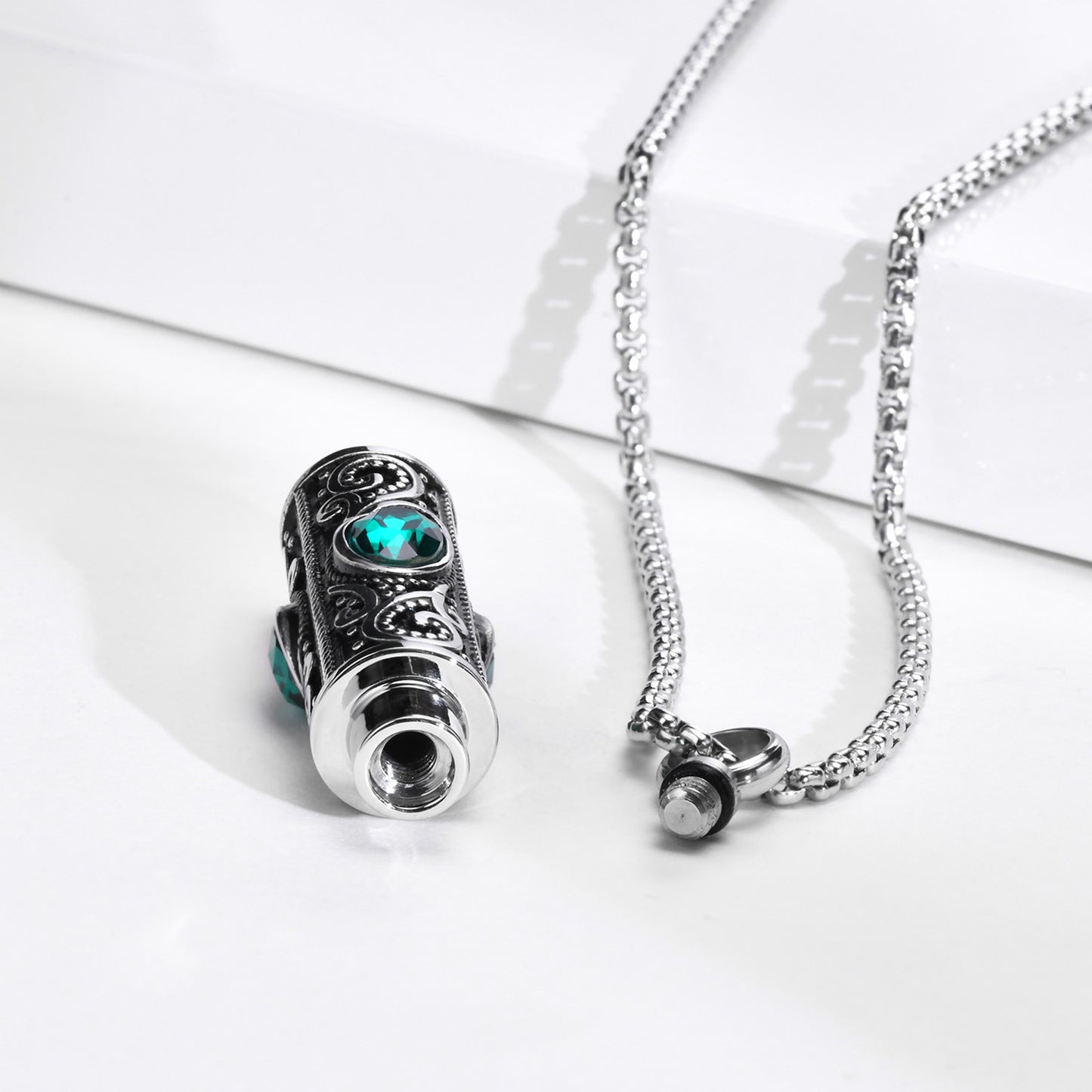 Stainless Steel Acrylic Birthstone Urn Pendant Necklace for Men