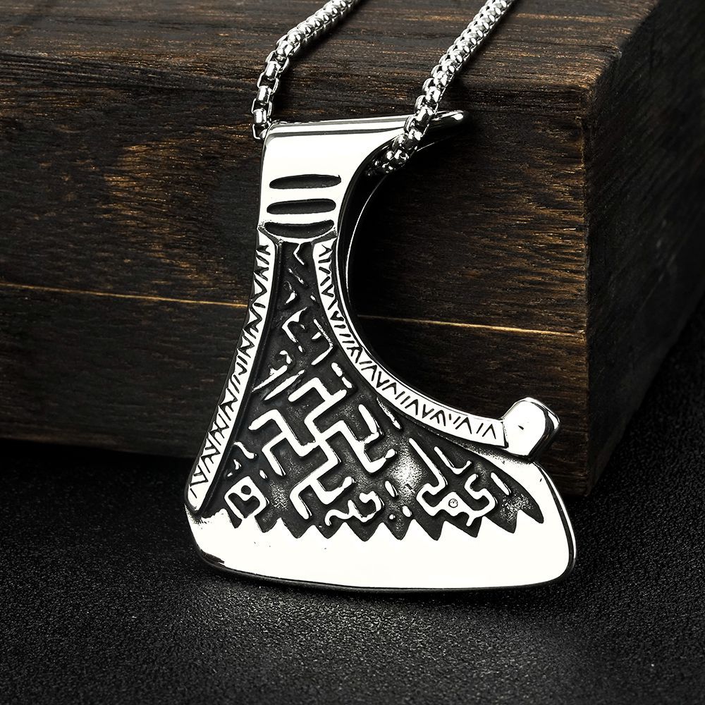 European And American Jewelry Wholesale Titanium Steel Men's Pendant Retro Viking Axe Necklace
