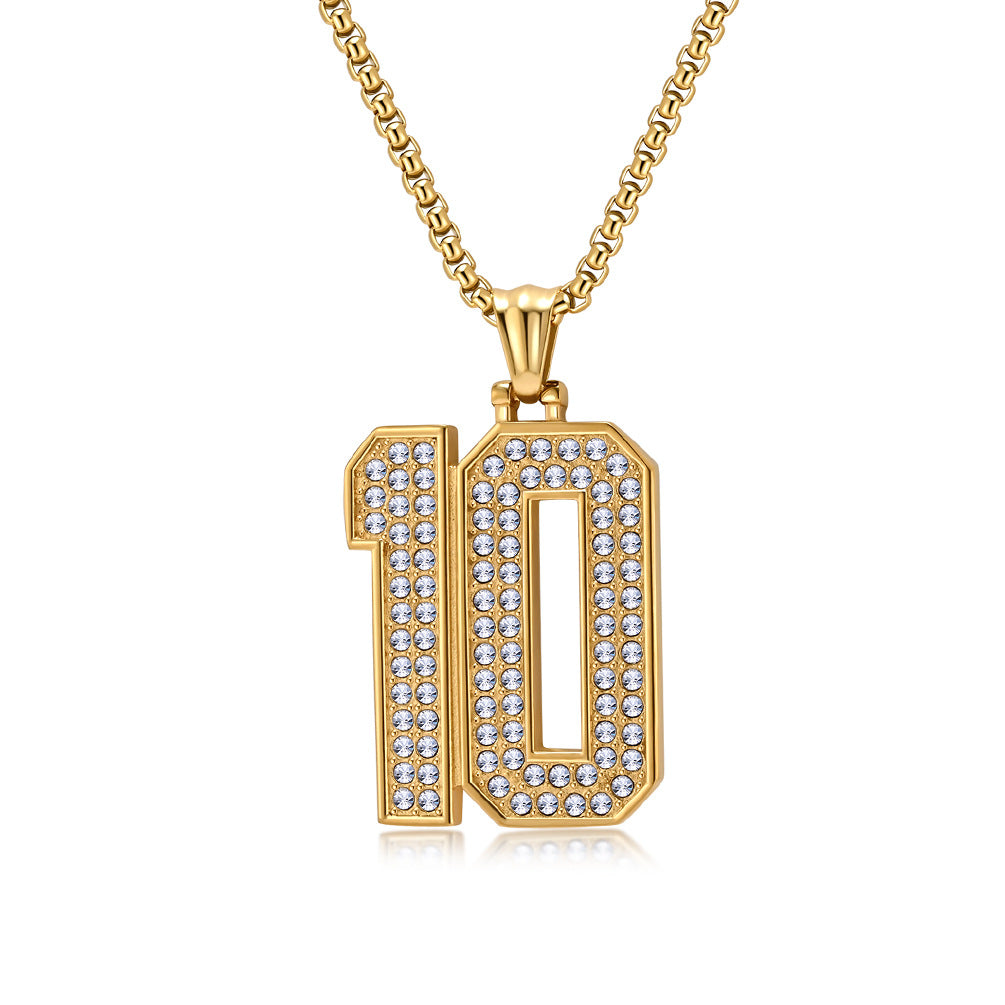 Planderful World Cup Jersey Number Necklace Stainless Steel With Zircon Pendant For Sports Fans