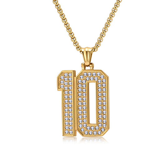 Planderful World Cup Jersey Number Necklace Stainless Steel With Zircon Pendant For Sports Fans