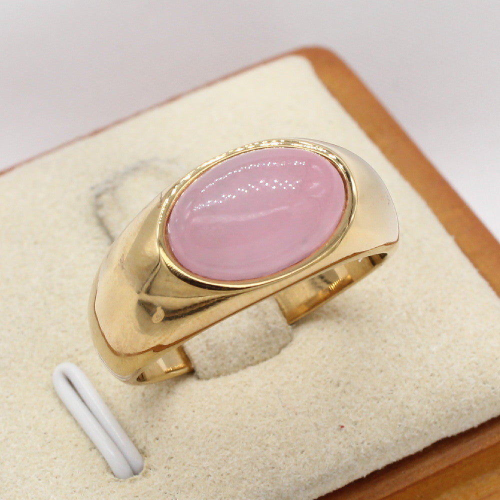 Planderful Unisex Stainless Steel Ring With Oval Colored Stone Protection Symbol For Everyday Style