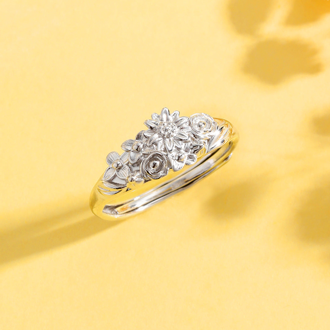 Guofeng S925 Sterling Silver Flowering Ring – Elegant Retro Open Design