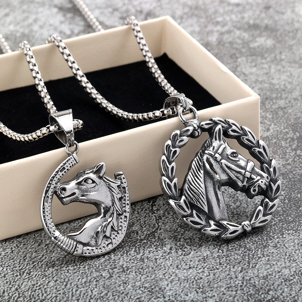 Vintage Horse Stainless Steel Pendant Necklace