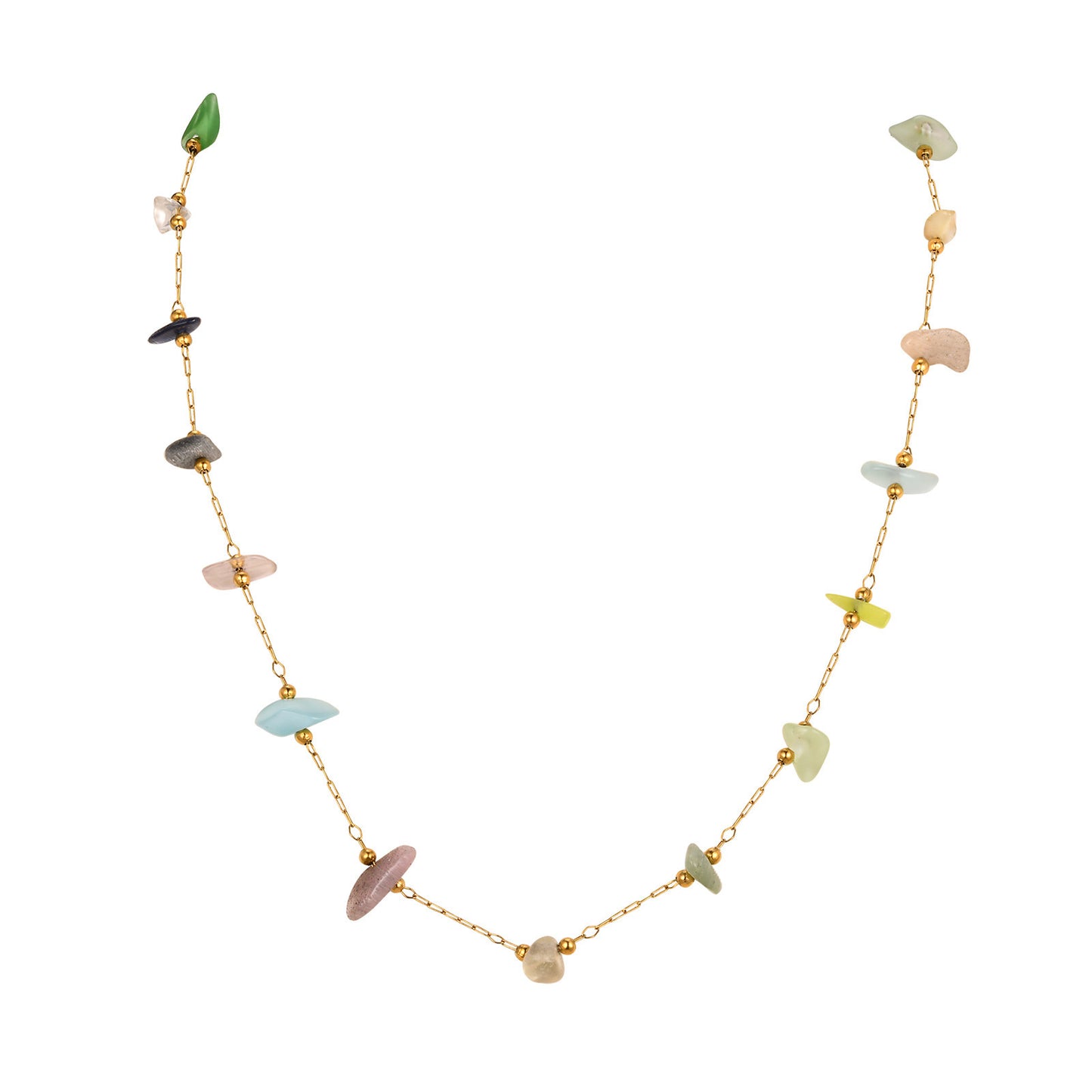 Stainless Steel Chain Irregular Gold Colored Natural Gravel Necklace Ladies