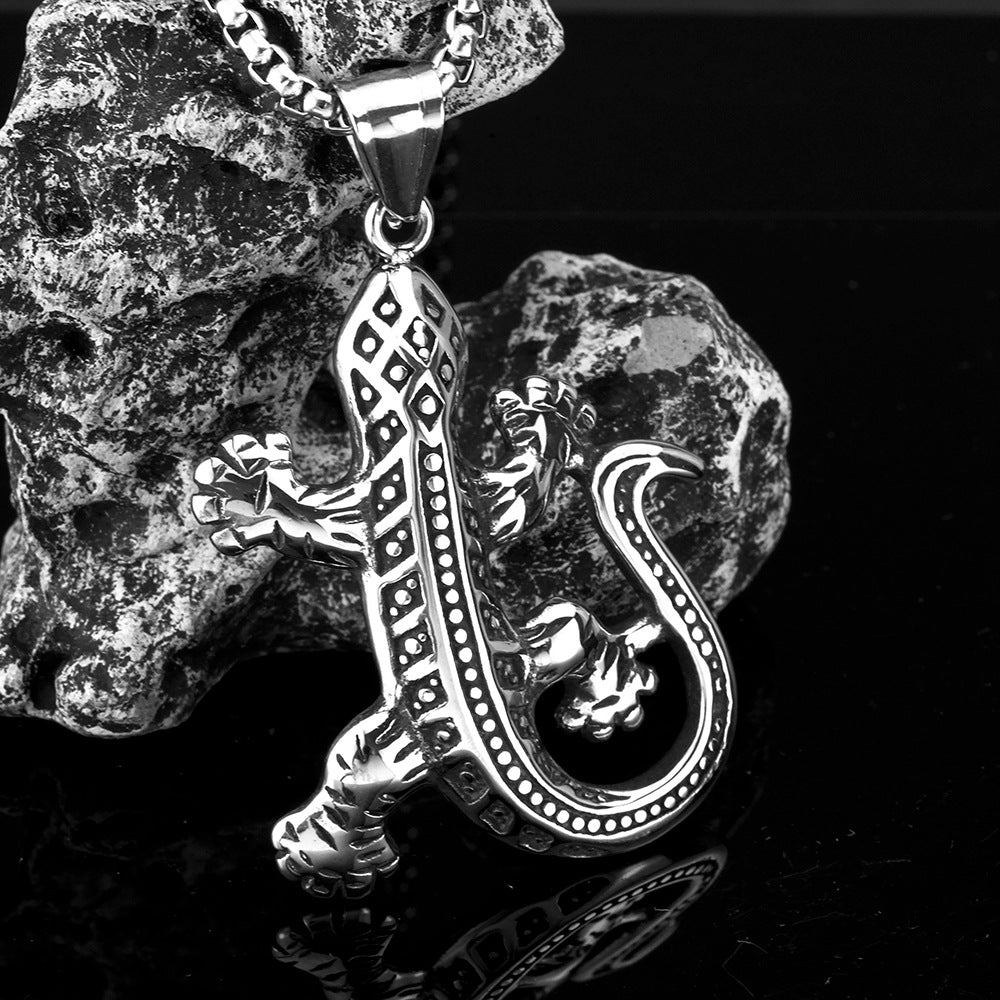 Retro Stainless Steel Men's Pendant Gecko Necklace Pendant