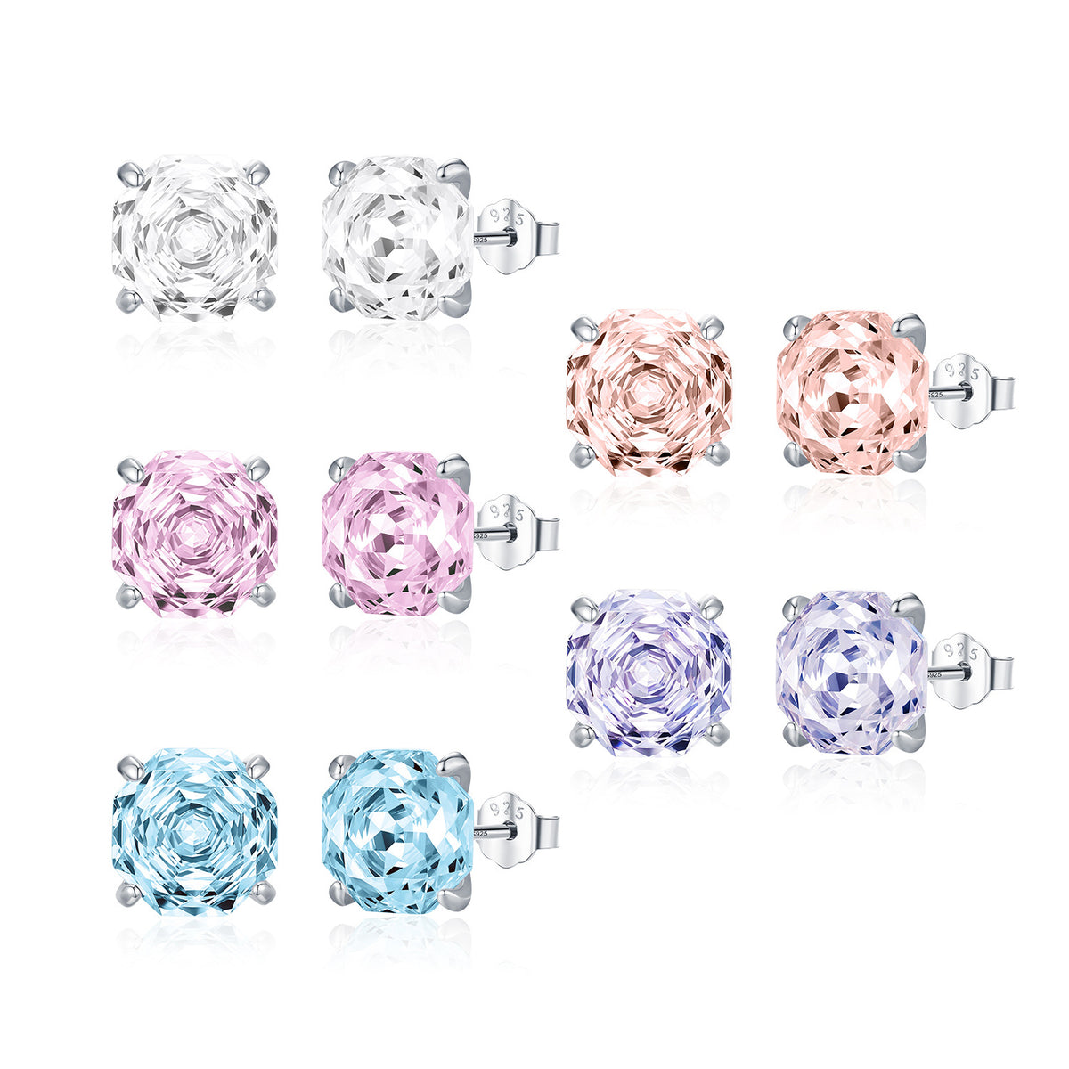 925 Sterling Silver Minimalist Rose-Cut Zircon Stud Earrings