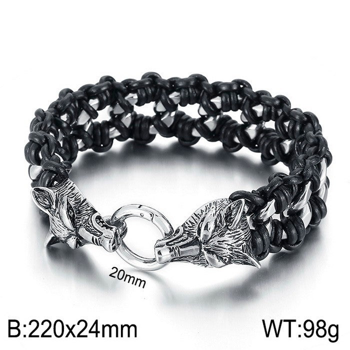 Planderful Mens Woven Leather Skull Bracelet Dragon Head