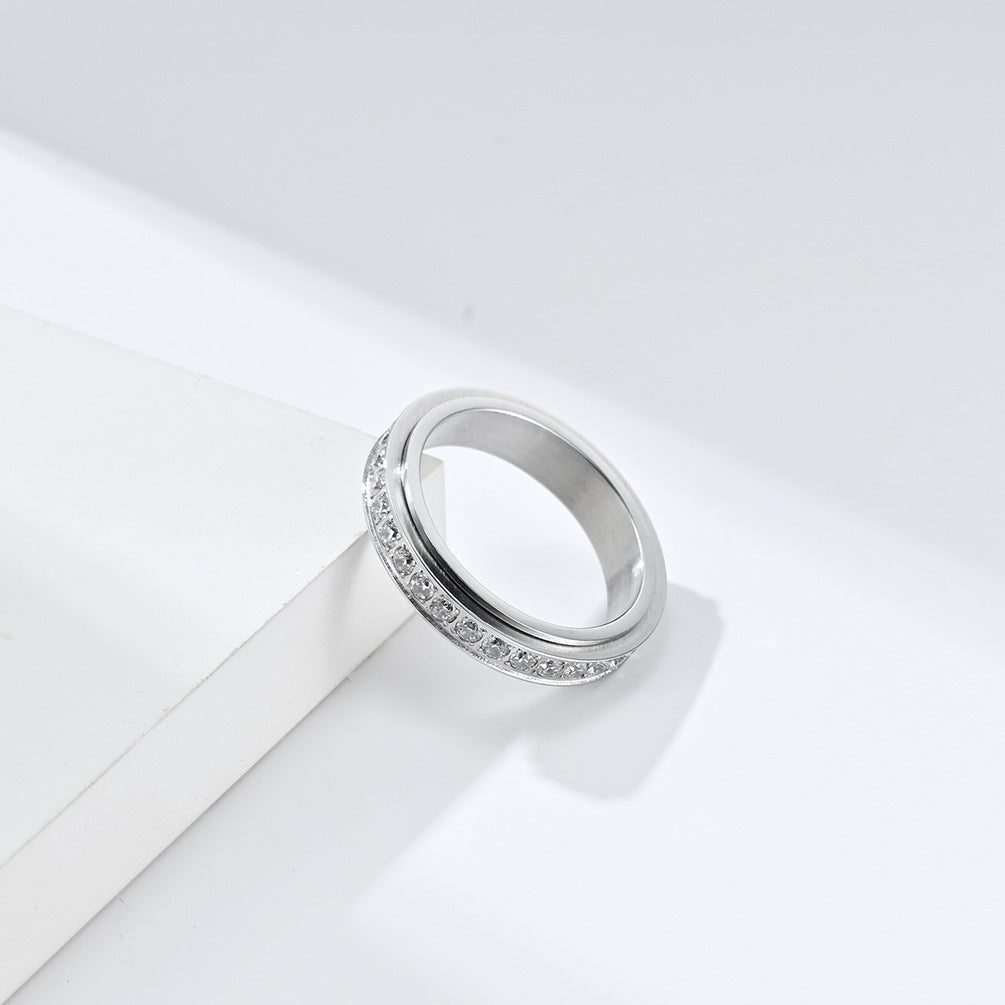 Planderful Rotating Zircon Ring For Women 6mm Stainless Steel Everyday Genie Collection