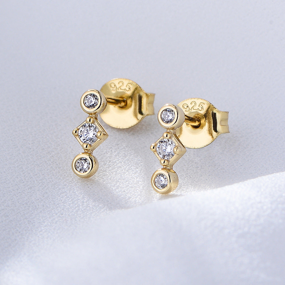 S925 Sterling Silver Geometric Zircon Mini Small Stud Earrings Internet