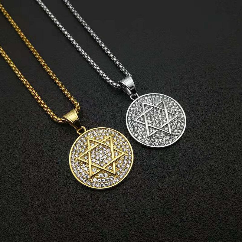Stainless Steel Hexagram Star Of David Pendant Necklace With Full Zircon By Planderful For Hip Hop Style Fans