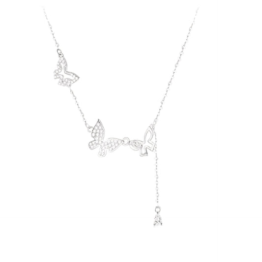 Planderful Sterling Silver Butterfly Tassel Necklace For Women Elegant Luxury Collarbone Pendant