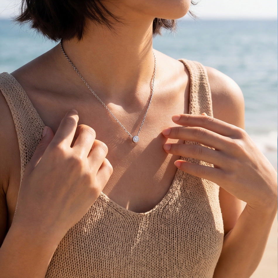 S925 Sterling Silver Moissanite Round Pendant Necklace