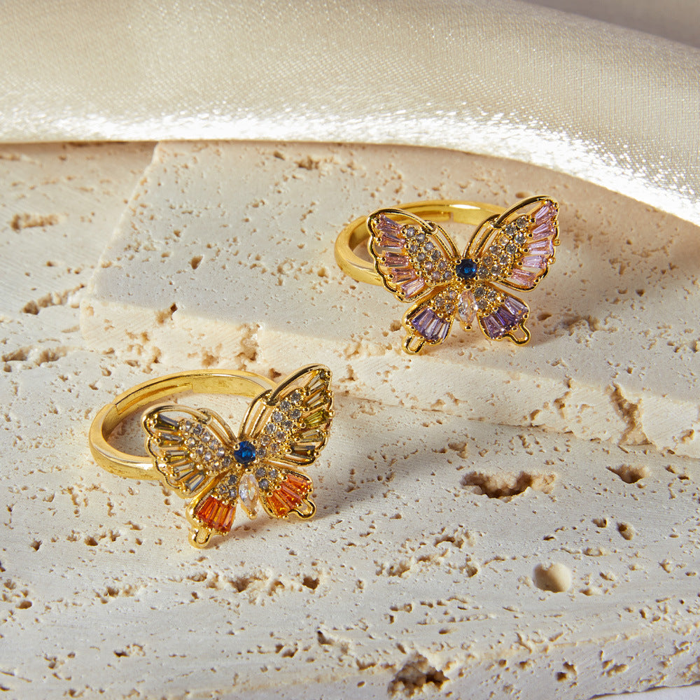 Mori Butterfly Copper Ring with Zircon Detail