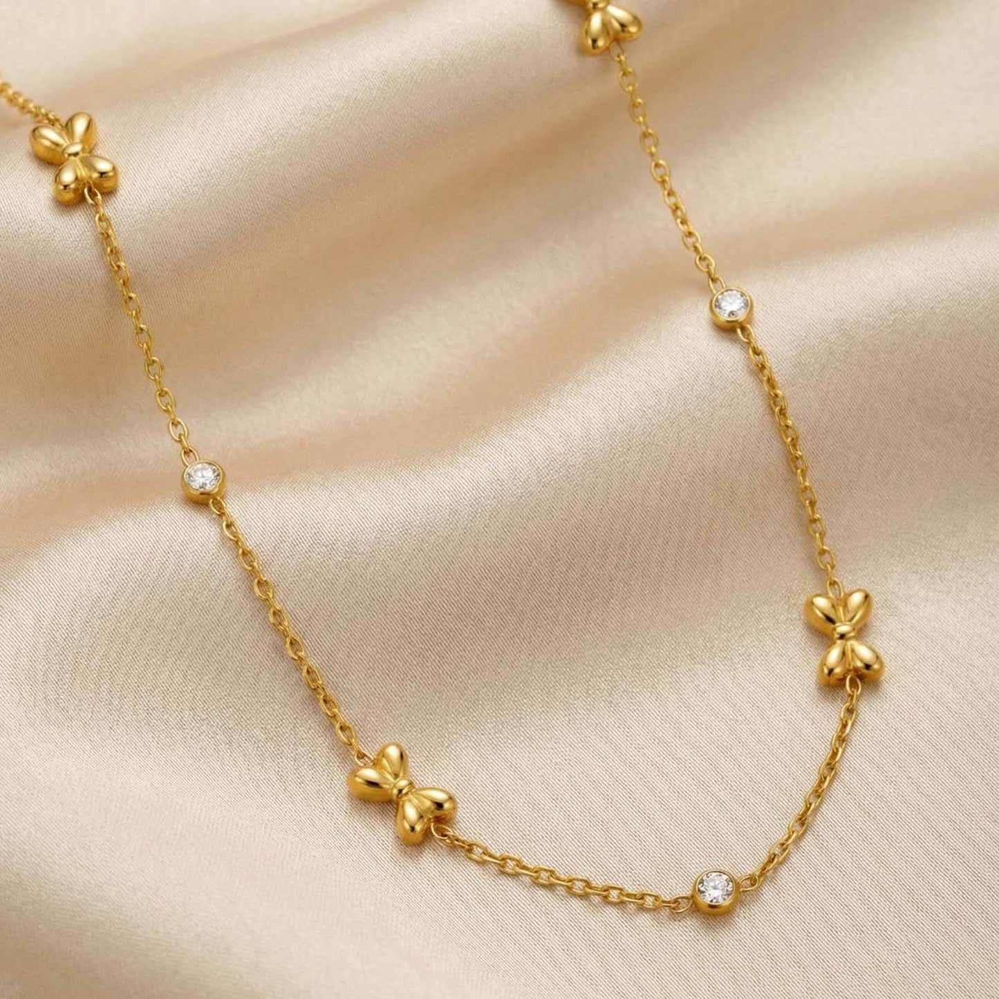 Style Stainless Steel Flat Cross Chain Bow Zircon Exquisite Women's Collarbone Chain Necklace