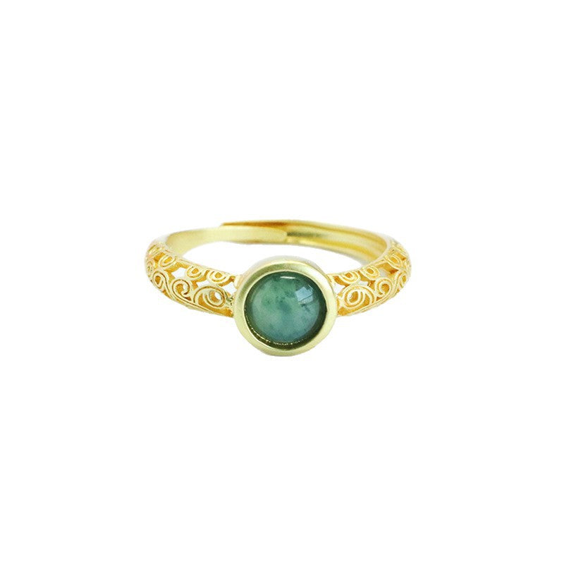 Blue-Water Jadeite Round Cabochon Ring