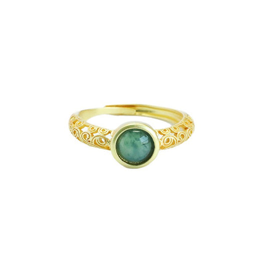 Blue-Water Jadeite Round Cabochon Ring
