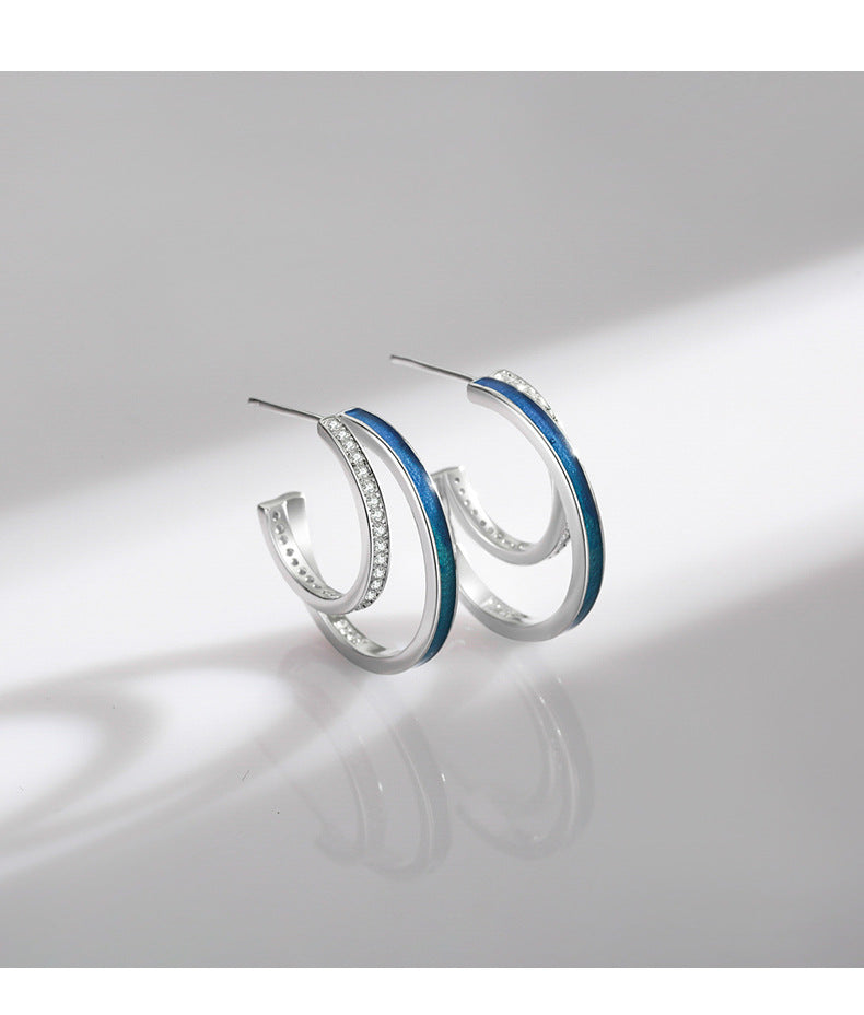 S925 Sterling Silver Enamel Line Earrings with Zircon, Original Design