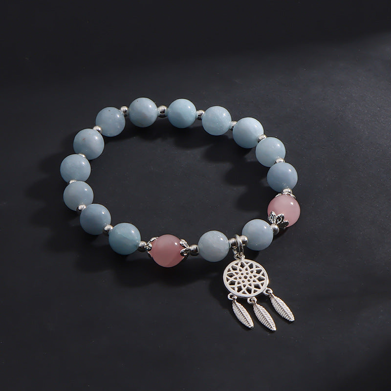Handmade Natural Aquamarine Crystal Bead Bracelet for Women