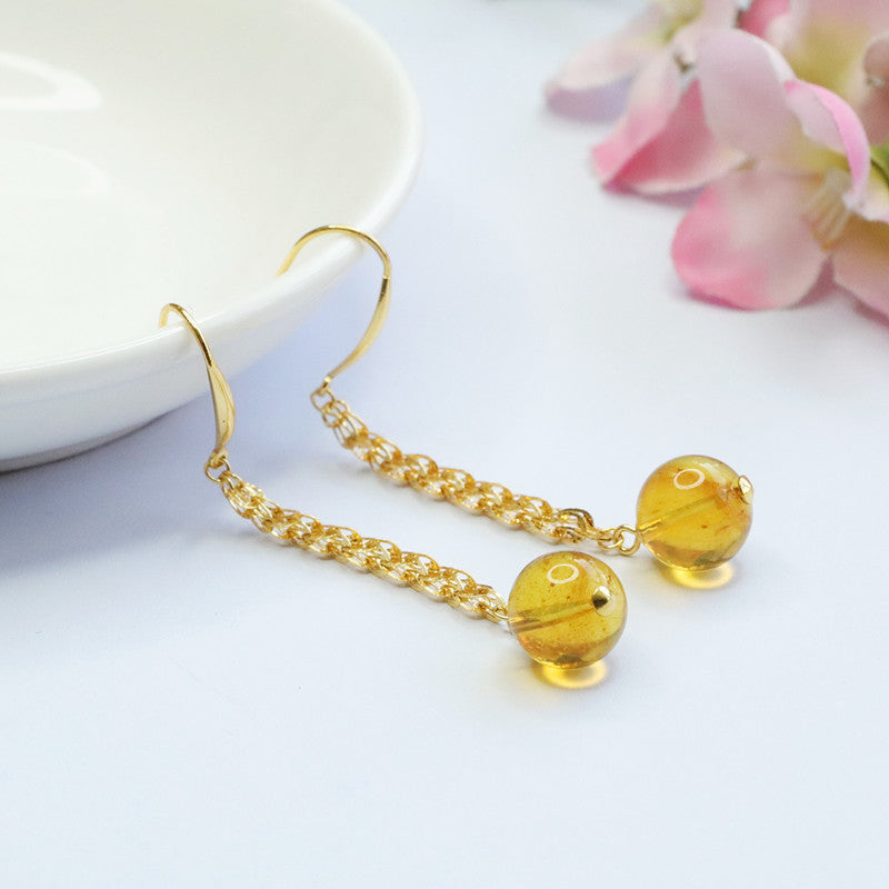 Golden Amber Phoenix-Tail Drop Earrings