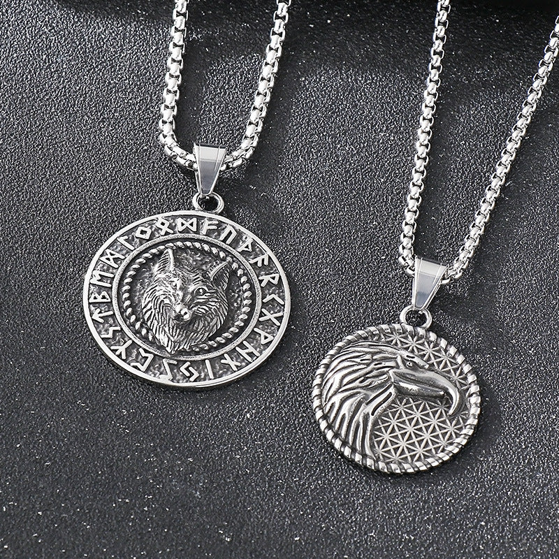 Norse Viking Pendant Double Sided Rune Wolf Planderful Men