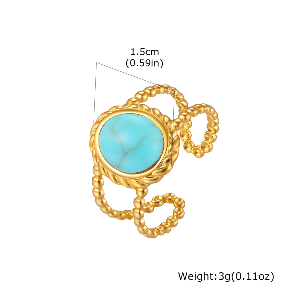 Stainless Steel Hot-Selling Geometric Lines Imitation Natural Stone Double-Layer Open Ring