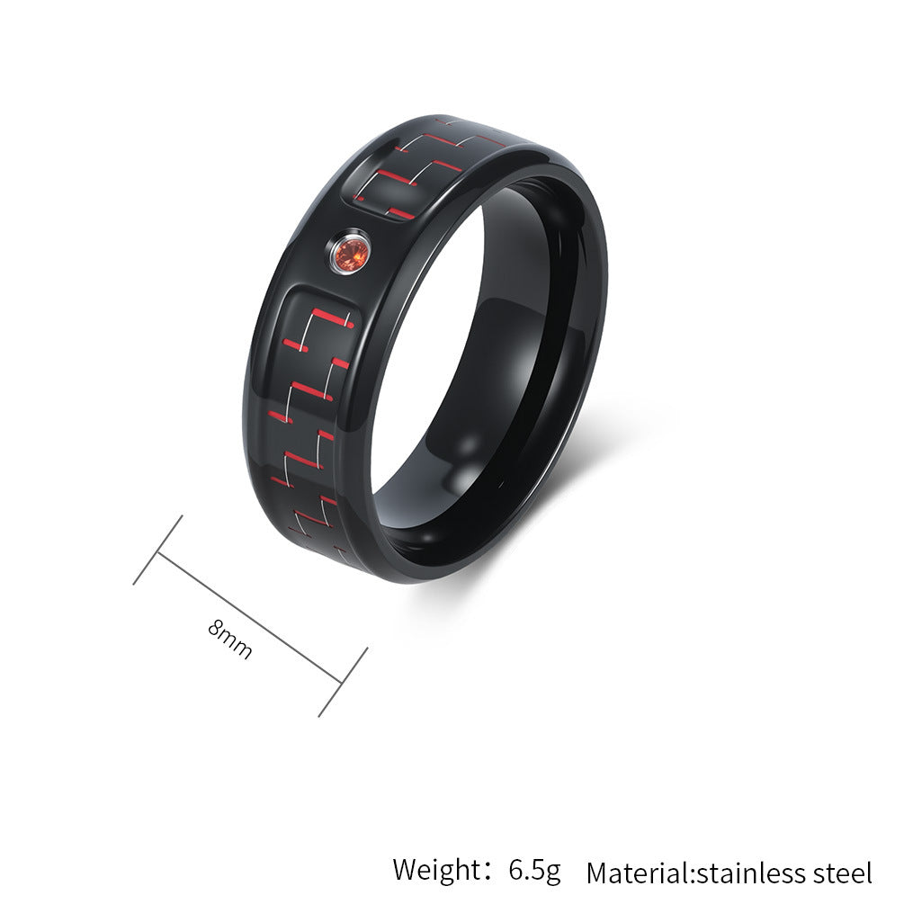 Planderful Carbon Fiber Stainless Steel Ring Inlaid For Men Unisex Street Fashion Punk Statement