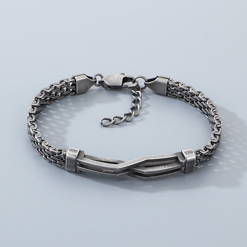 Men's Daily Wear Wind Niche Mesh Chain Titanium Steel Hollow Irregular Curved Bar Men's Bracelet
